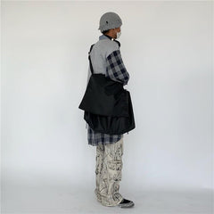 Bolso bandolera grande de nailon con diseño estético de color sólido