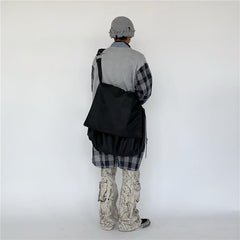 Bolso bandolera grande de nailon con diseño estético de color sólido