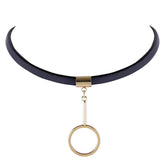 Leather Lace Golden Silver Metallic Ring Necklace Choker