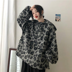 Leopard Pattern Animal Print Oversized Hooded Sweatshirt