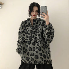 Leopard Pattern Animal Print Oversized Hooded Sweatshirt