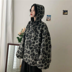 Leopard Pattern Animal Print Oversized Hooded Sweatshirt