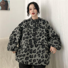 Leopard Pattern Animal Print Oversized Hooded Sweatshirt