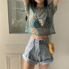 Leopard Print Colorful Transparent Thin Shirt