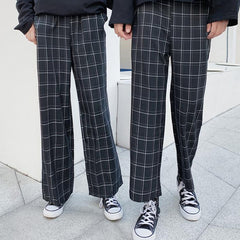 Letter Embroidery Sweatshirt + High Waist Plaid Pants