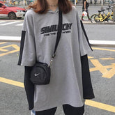 Letters Print Fake Two Pieces Stitching Hooded T-Shirt