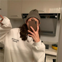 Letters Print White Black Gray Oversized Warm Sweatshirt