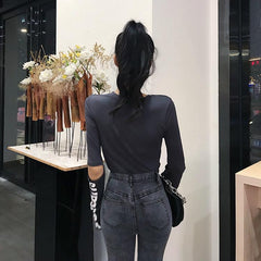 Letters Printed Long Sleeve Holes Thin Shirt