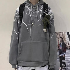 Grunge-Ästhetik-Kapuzenpullover mit Blitz-Print