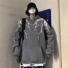 Grunge-Ästhetik-Kapuzenpullover mit Blitz-Print