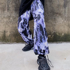 Lightning Print Grunge Aesthetic Wide Leg Pants