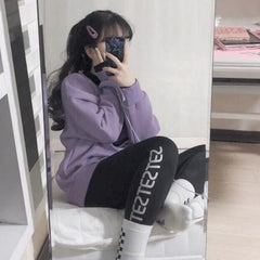 Lilac Egril Flower Embroidery Patch Loose Sweatshirt