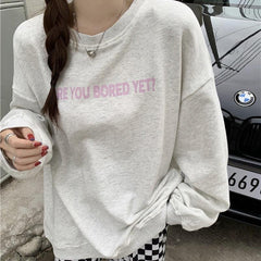 Lilac Gray Bored E-Girl Aesthetic Print Loose Sweatshirt