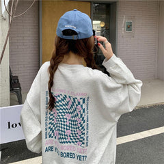 Lilac Gray Bored E-Girl Aesthetic Print Loose Sweatshirt