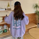 Lilac Gray Bored E-Girl Aesthetic Print Loose Sweatshirt