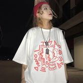 Lisa Simpson Cartoon Print Oversized White T-Shirt