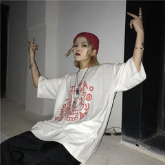 Camiseta blanca extragrande con estampado de dibujos animados de Lisa Simpson