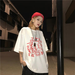 Camiseta blanca extragrande con estampado de dibujos animados de Lisa Simpson