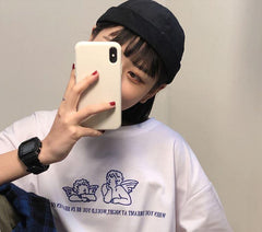 Weißes Oversize-T-Shirt mit „Little Angel“-Cartoon-Print