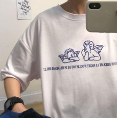 Weißes Oversize-T-Shirt mit „Little Angel“-Cartoon-Print