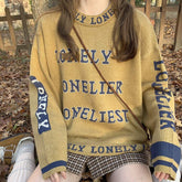 Lonely Retro Text Yellow Knit Loose Sweater