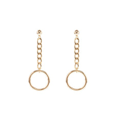Long Golden Silver Middle Chain Metallic Rings Minimal Earrings