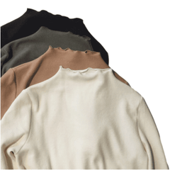 Long Sleeve Cotton Wavy Neck Slim Blouse