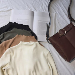 Long Sleeve Cotton Wavy Neck Slim Blouse