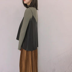 Long Sleeve Cotton Wavy Neck Slim Blouse