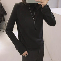 Long Sleeve Cotton Wavy Neck Slim Blouse