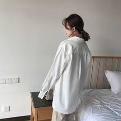 Long Sleeve Front Buttons Oversized Linen Cotton Shirt