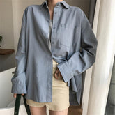 Long Sleeve Front Buttons Oversized Linen Cotton Shirt