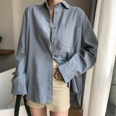 Long Sleeve Front Buttons Oversized Linen Cotton Shirt