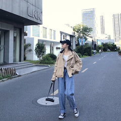 Loose Bat Sleeve Front Pockets Safari Windbreaker