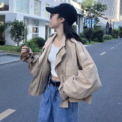 Loose Bat Sleeve Front Pockets Safari Windbreaker