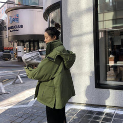 Loose Hooded Green Blue White Winter Jacket