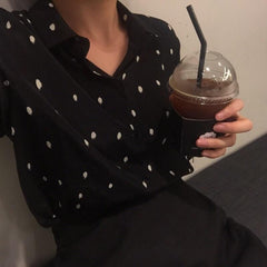 Loose Lapel Long Sleeve Polka Dot Shirt