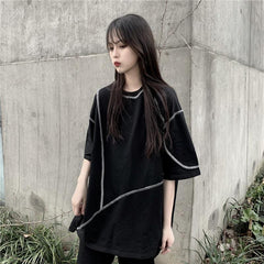 Camiseta negra extragrande Loose Lines