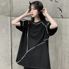 Camiseta negra extragrande Loose Lines