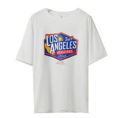 Camiseta larga blanca extragrande con estampado de surf de Los Ángeles