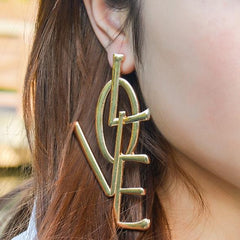 Love Golden Silver Metallic Letters Word Earrings