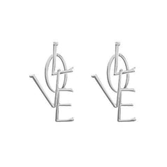 Love Golden Silver Metallic Letters Word Earrings