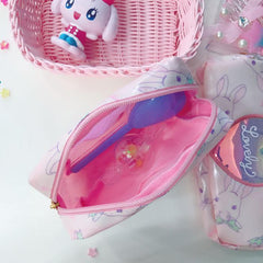 Lovely Bunny Laser Heart Zipper Cosmetics Stationary Purse Bag