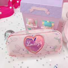 Lovely Bunny Laser Heart Zipper Cosmetics Stationary Purse Bag