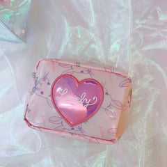 Lovely Bunny Laser Heart Zipper Cosmetics Stationary Purse Bag