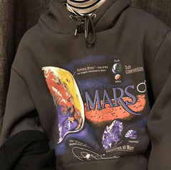 Warmer Oversize-Hoodie mit Mars-Planet-Print im Retro-Stil