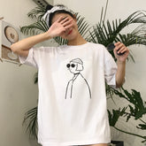 Mathilda Leon Sunglasses Girl Drawing Lines White Black Oversized T-Shirt