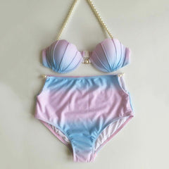 Mermaid Gradient High Waist Pearl Swimsuit