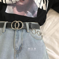 Metallischer Gürtel mit doppelter Kreisschnalle + Punk-Taillenketten