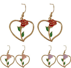 Metallic Hearts Rose Flower Purple Red Beige Earrings